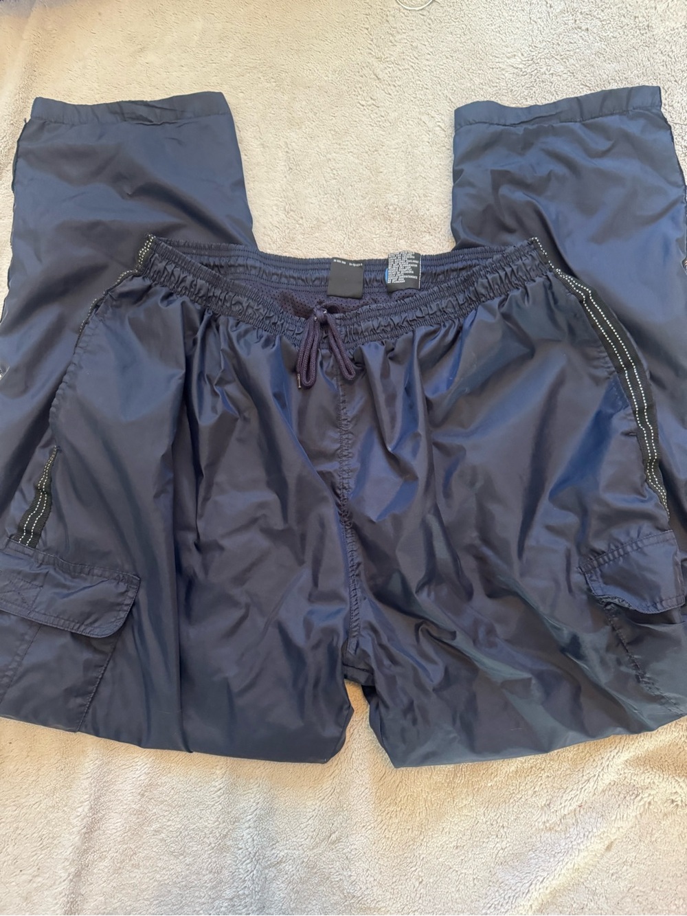 Vintage USA Olympic Track Pants XL Navy Nylon Water Resistant Cargo Mesh